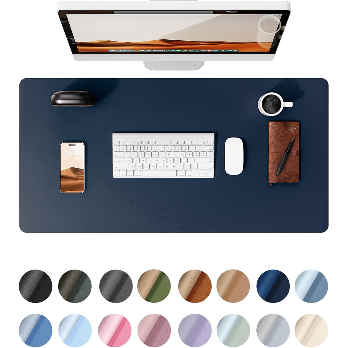 Leather Desk Protector, Office Mat, Laptop Desk Mat, Waterproof Writing Pad for Office and Home (Dark Blue, 23.6" x 13.8")